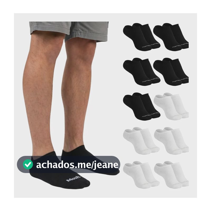 Kit 10 Pares Meia Invisível Soquete Algodão Confortável Mash 5 Brancas - 5 Pretas Meia Invisível Meia Cano Curto Meia Masculina Meia Feminina G ( 39 A 44 ) Meia Masculina Meia Feminina Meia Algodão