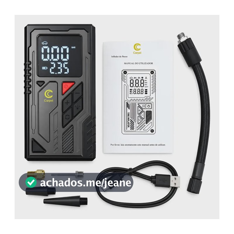Compressor De Ar Portátil 3 Em 1 Lanterna De Led Power Bank Preto 127/220v 60 Bifásica