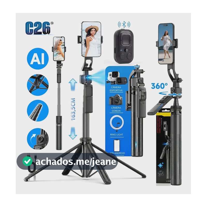 Estabilizador De Celular Tripé Gimbal 360º Com Rastreamento Facial Automático Controle Remoto Inteligente Altura Ajustável Rotação 360 Graus Suporte Para Live Vlog Video Android iPhone