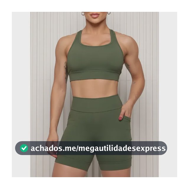 Conjunto Fitness Top Shorts Meia Coxa Alta Compressão