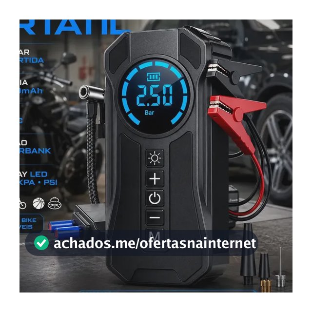 Mini Compressor De Ar Portátil Bateria Emergência Ignição Automotiva Potente Preto Compacto