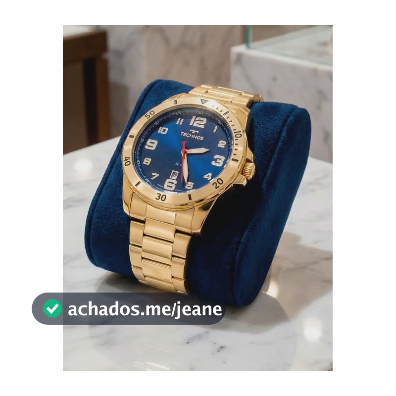 Relógio De Pulso Technos 2115myl1a Com Corria De Aço Inoxidável Cor Dourado - Fondo Azul