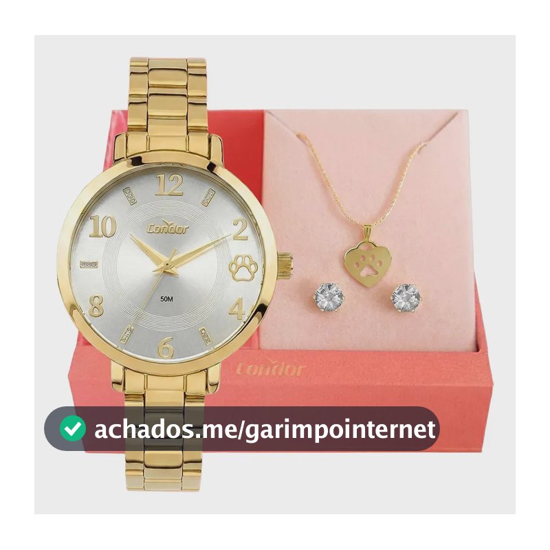 Kit Relógio Condor Pet Feminino Dourado Co2035nkn/k4k Joia Cachorrinho Dog