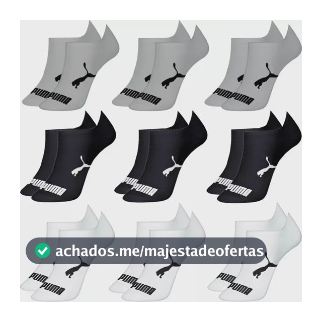 Kit 9 Pares Meias Sapatilha Esportiva Curta Puma Cinzamesclapretobranco Liso 39-43