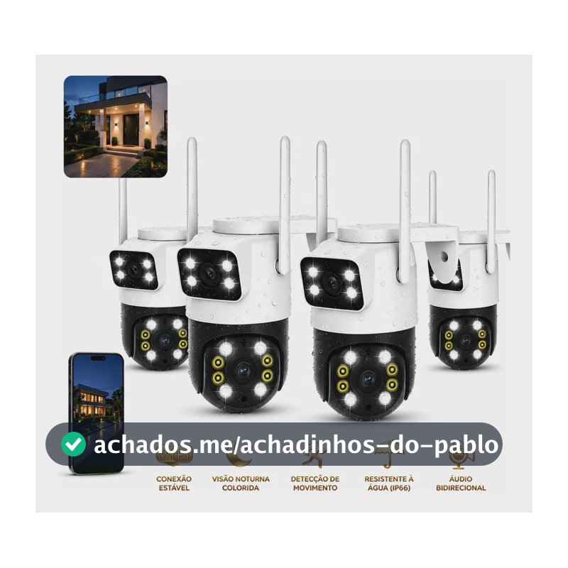 4kit Câmera Segurança Wifi Hd 2em1 Lente Dupla Externa Ip66 Branco