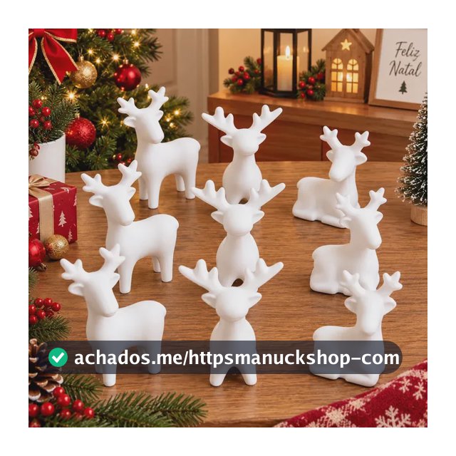 Kit 9 Renas Natalinas Decorativas Enfeite Decoração Natal Branco