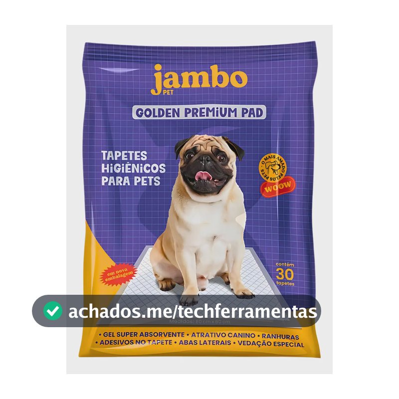 Tapete Higiênico Golden Premium Para Cães 80cm X 60cm Com 30 Unidades Jambo Pet Branco