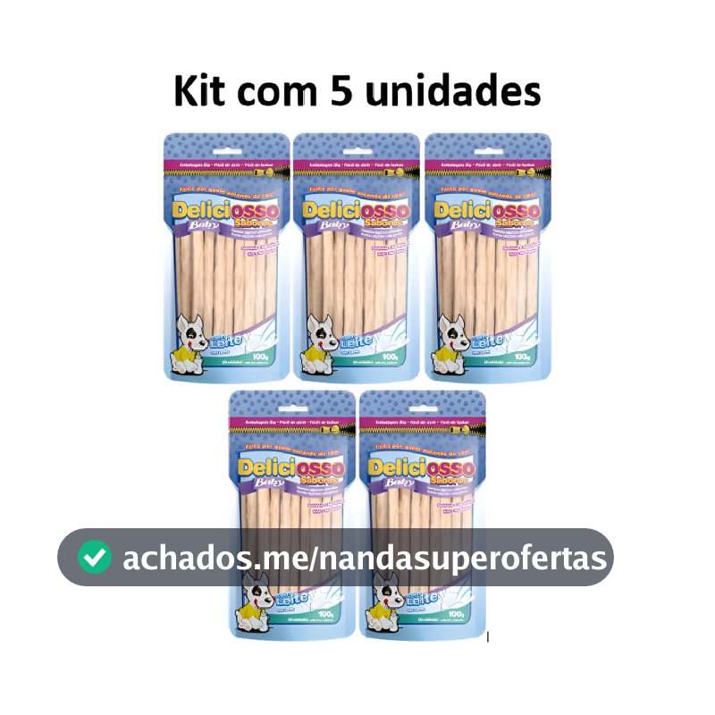 Kit 5 Unid - Petisco Palito Osso Deliciosso Baby Fino Leite