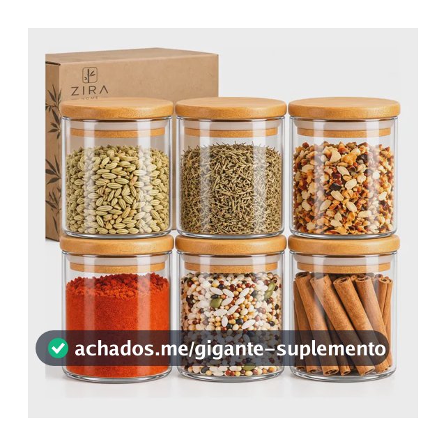 Kit 6 Pote Vidro Porta Temperos Hermético Cozinha Organiza Vidro/tampa De Bambu