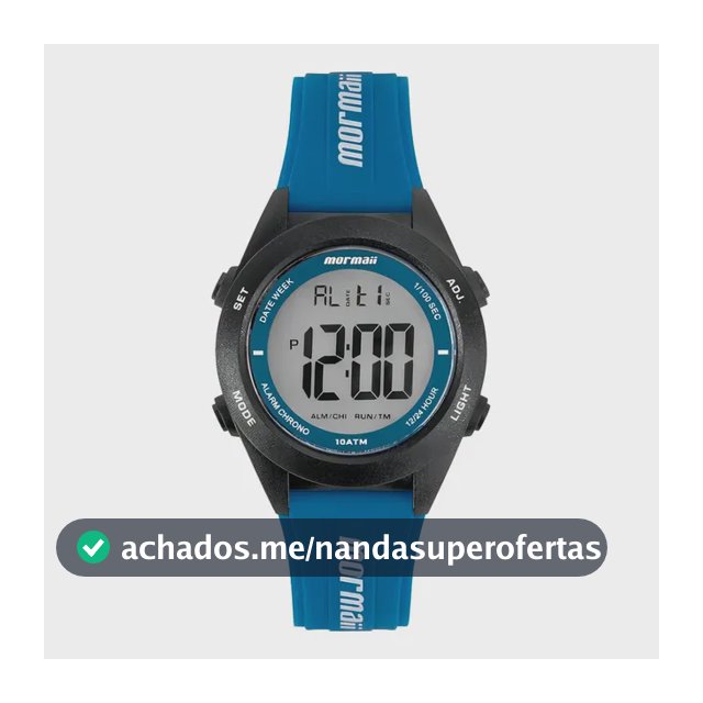 Relógio Mormaii Digital Infantil Preto e Azul Com Alarme e 100m de Resistência à Água