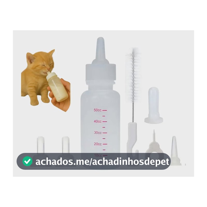 Mamadeira Para Filhotes Cães E Gatos 60ml Kit Com 2 Bicos Branco