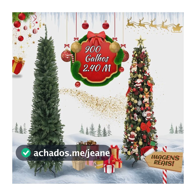 Árvore Natal Slim 2,40m 900 Galhos Pinheiro Tradicional Fina Luxo Cheia Luvinco
