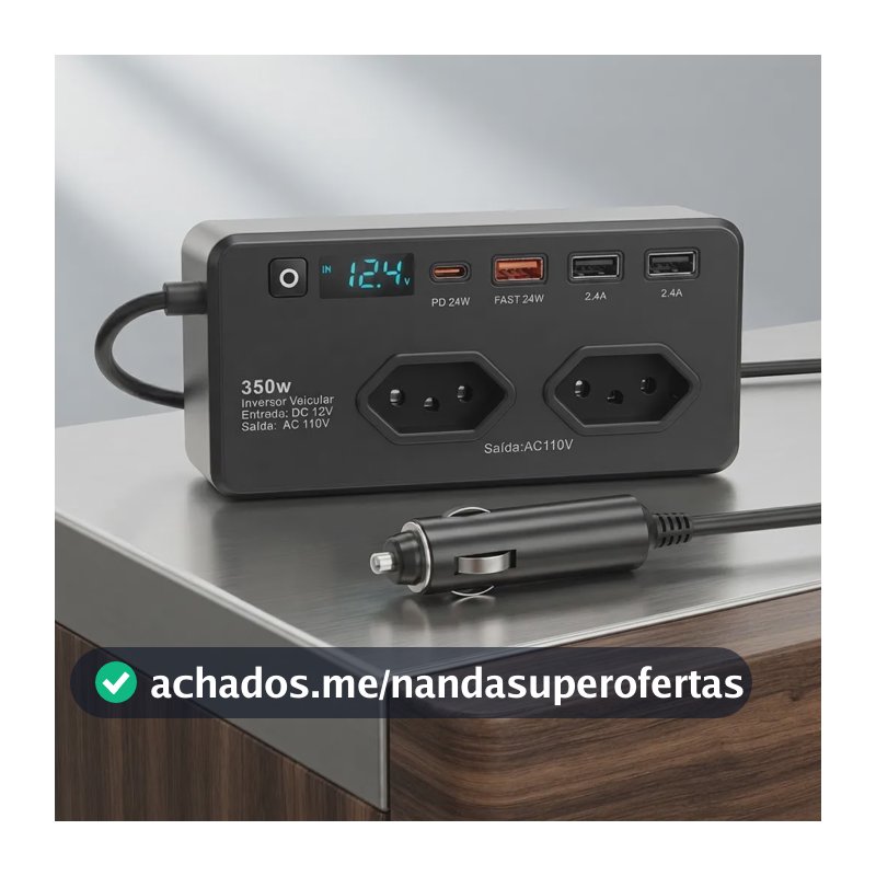 Inversor Veicular Para Starlink 12v 110v Tomada Usb C 350w