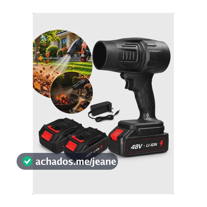 Soprador De Ar 48v 2 Baterias Potente Turbo Portátil Sem Fio Elétrico Recarregável Folhas Pó Profissional Bivolt Limpeza Alta Potência Forte Carro Garagem Jardim Oficina Quintal Churrasqueira Premium