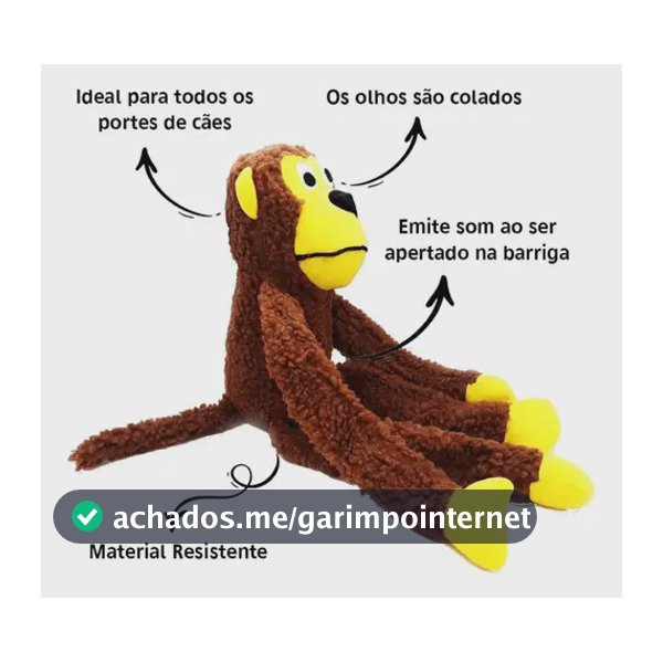 Brinquedo de Pelúcia Macaco Grande Savana Pet Para Cães Com Som e Apito