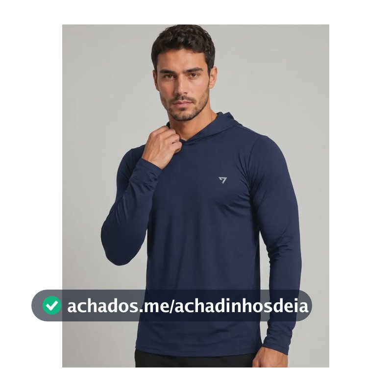 Camisa Térmica Manga Longa Com Capuz Proteção Solar Uv50+ Azul-marinho Azul G