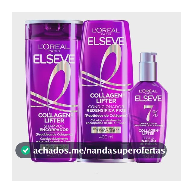 L'Oréal Paris Elseve Collagen Lifter Kit Shampoo, Condicionador e Sérum Leave-in com Peptídeos e Proteção Térmica para Cabelos Finos, Volume em 3D, 400ml + 400ml + 100ml