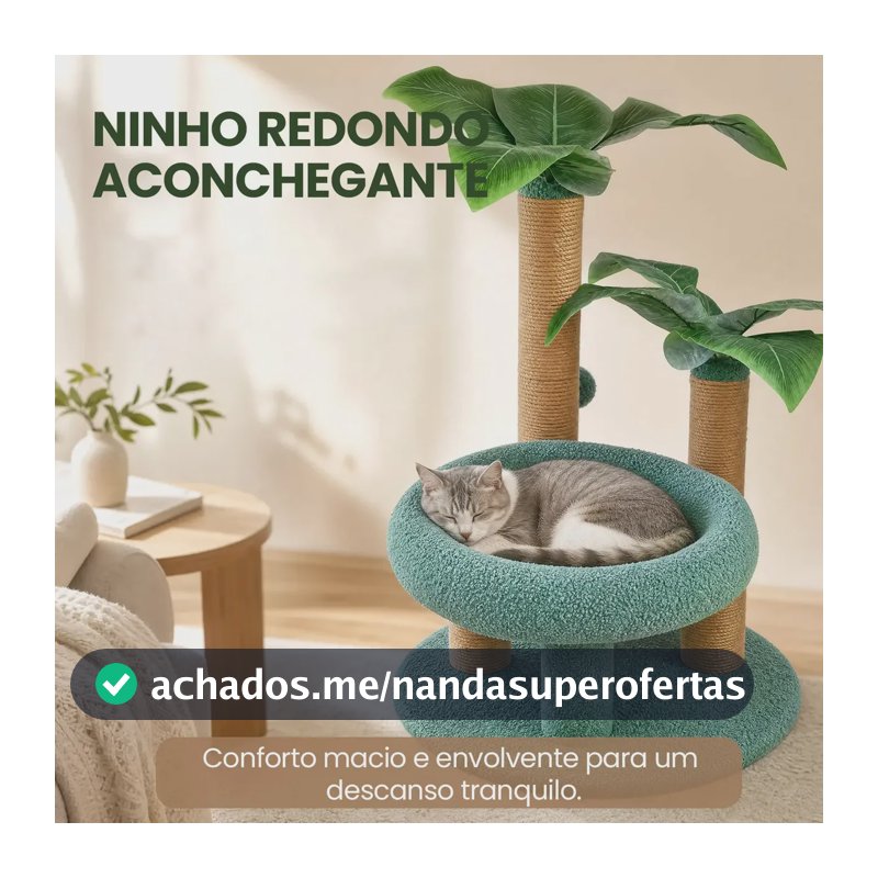 Arranhador Gatos 65cm Bico-de-papagaio | Adeus Móveis Arranhados | Sisal + Pelúcia | Cama Confortável | Base Antiderrapante-Verde