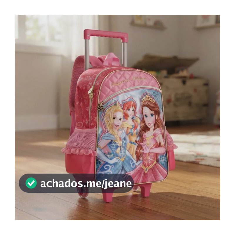 Mochila Infantil Princesas De Rodinhas c/ estojo