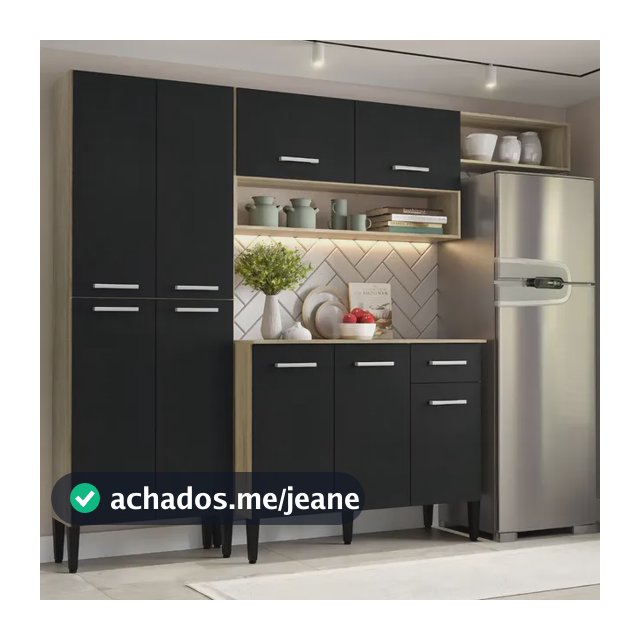 Cozinha Compacta Arizona Glam Com Armário E Balcão Carraro Cor Carvalho/Preto