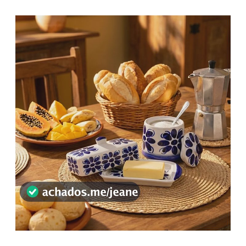 Kit Açucareiro E Mantegueira Em Porcelana Monte Sião Azul