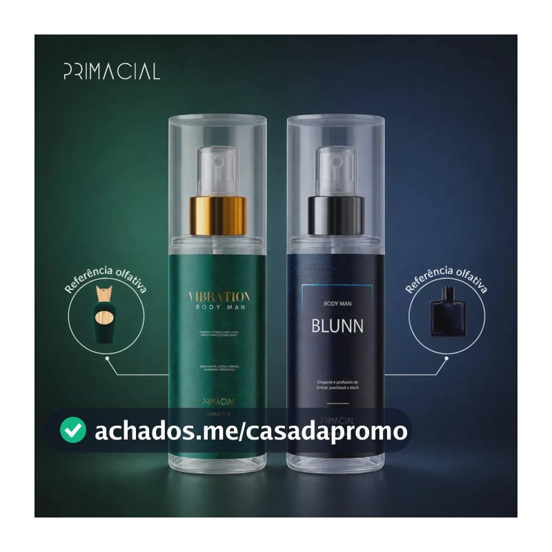 Kit Body Splash Masculino Vibration E Blunn 200ml - Primacial Perfume Bergamota Limão