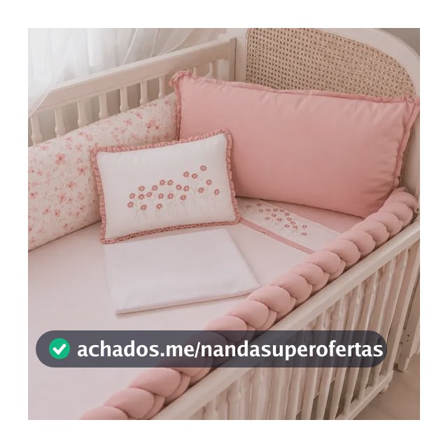 Kit Berço Menina Trança Rosa 9 Peças Americano Algodão Flores Rosa-claro