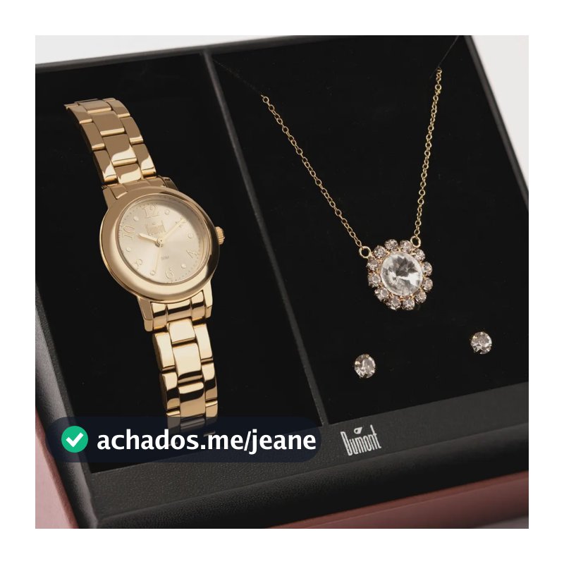 Kit Relógio Dumont Lady Dourado, para Mulheres, com Corrente e Brincos