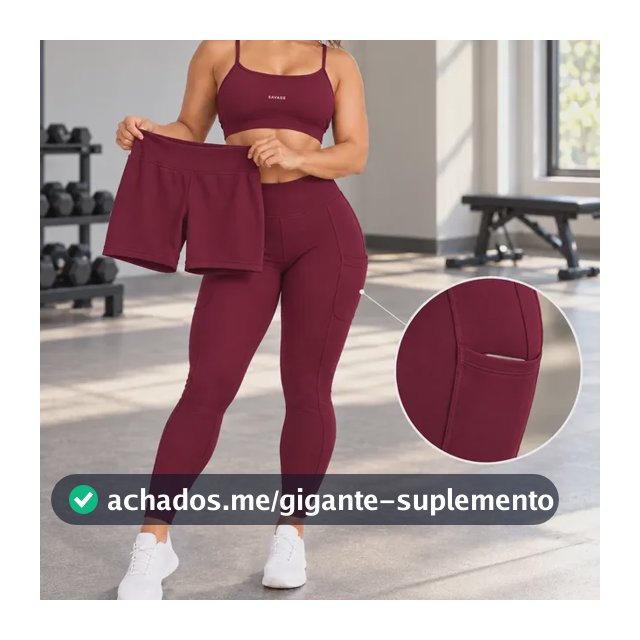 Trijunto Fitness Feminino Top Shorts Legging 3 Peças 2 Looks Bordô M