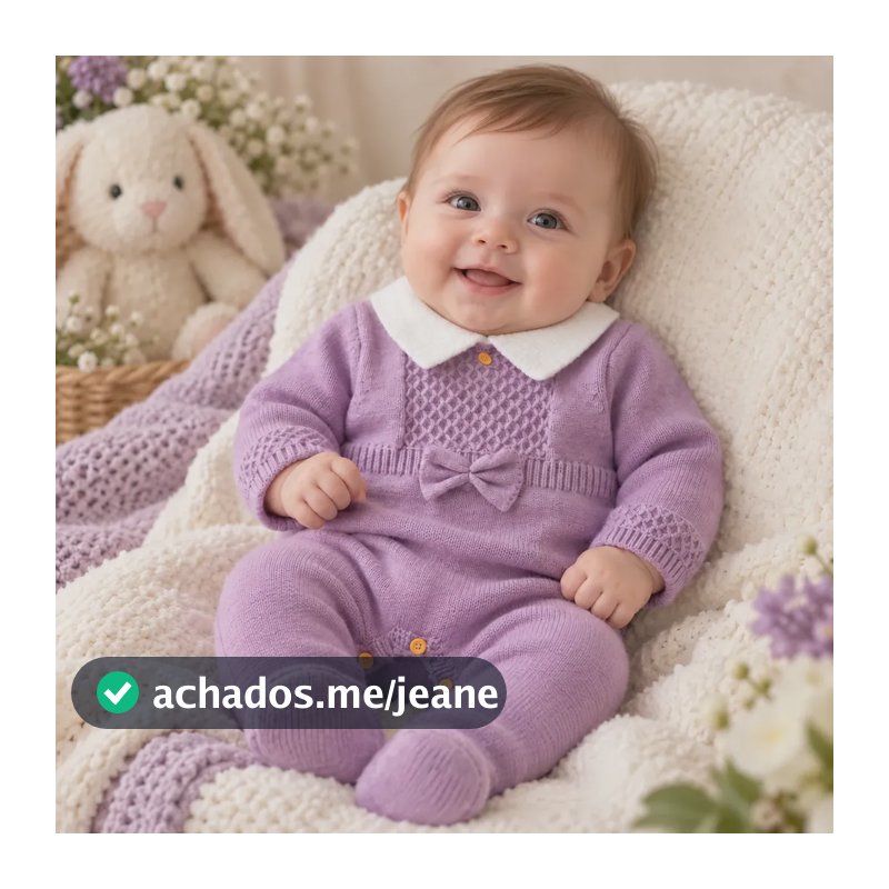 Macacão Para Bebê Em Tricô Diana 0 A 3 Meses Violeta P 0 A 3 Meses