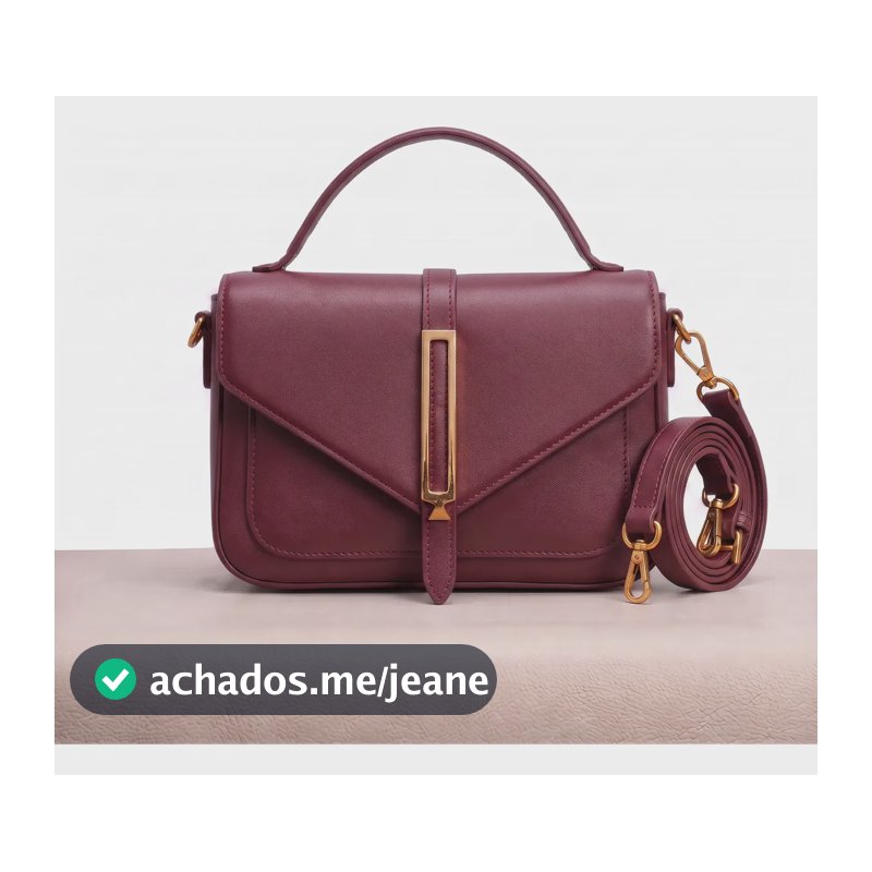 Bolsa Feminina De Mão Com Bolso Externo Mais Alça Transversa Vinho Liso Dourado