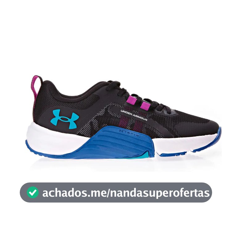 Tênis Esportivo Tribase Reps Under Armour Preto E Turquese Liso 44 Br