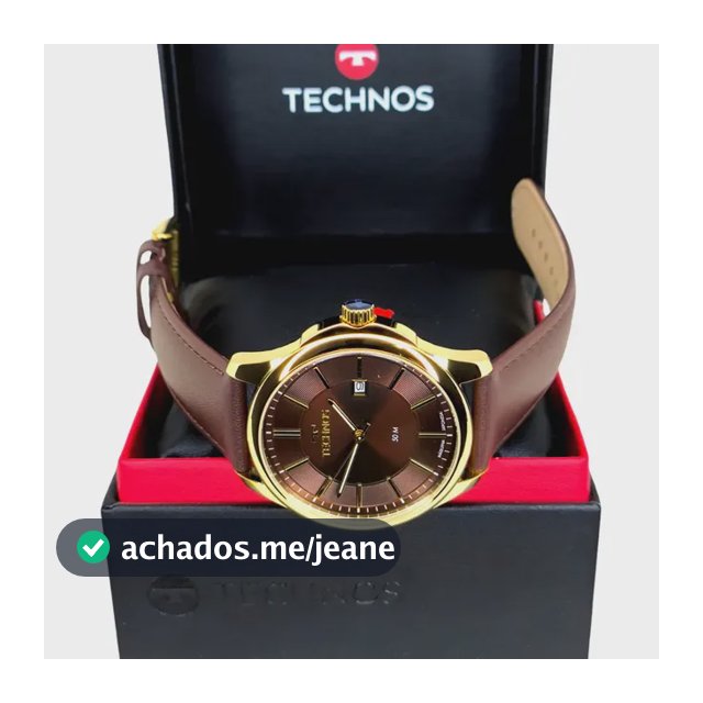 Relógio Technos Classico Dourado Pulseira De Couro Legitimo Marrom Dourado