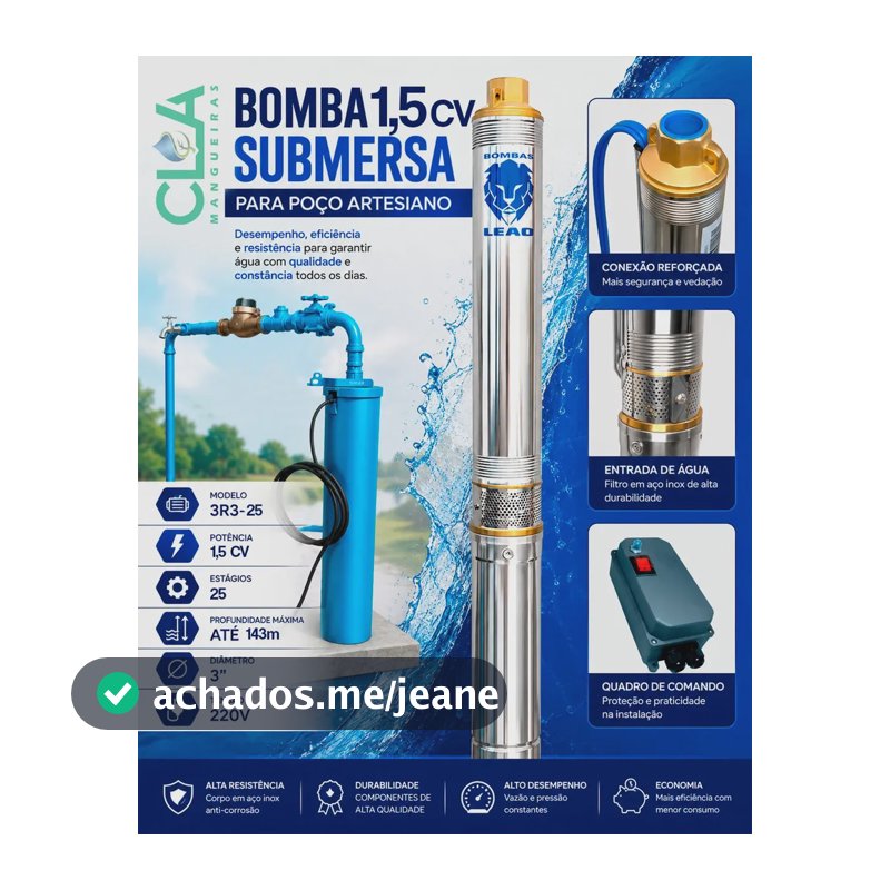 Bomba Submersa Leao 3r3pb-25 180 1,5 Cv Poço Artesiano 3 Polegadas Monofásica Bomba Caneta Palito Painel Partida Incluso Cla