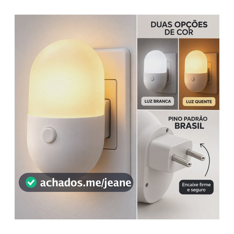 Mini Abajur Luminária De Tomada Led Com Botão 2 Cores Luz Branca E Amarela Bivolt Para Quarto Corredor Banheiro Bebê Infantil Plug And Play Compacto