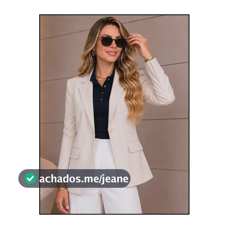 Blazer Feminino Forrado Com Ombreira Alfaiataria Elegante Creme Marfim Liso G