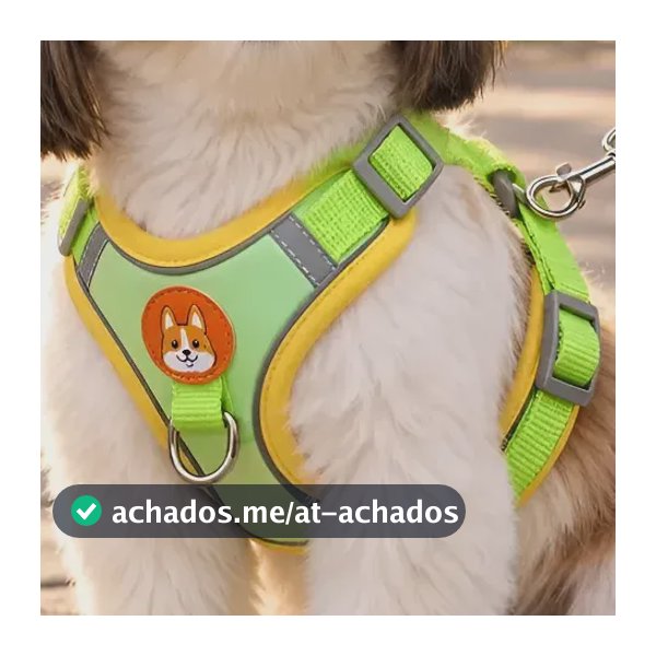 Coleira Peitoral Cachorro Gato Reflexiva Kit Guia Ajustável Verde-limão Xl - 10 A 14 Kg
