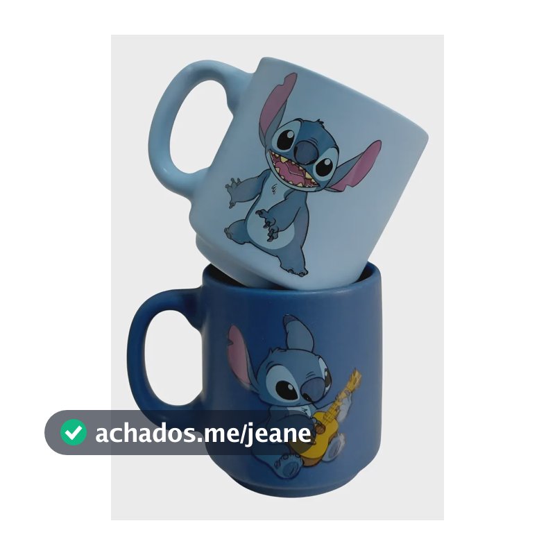 Kit 2 Canecas Mini Tina Stitch 100ml Cerâmica Azul Zonacriativa
