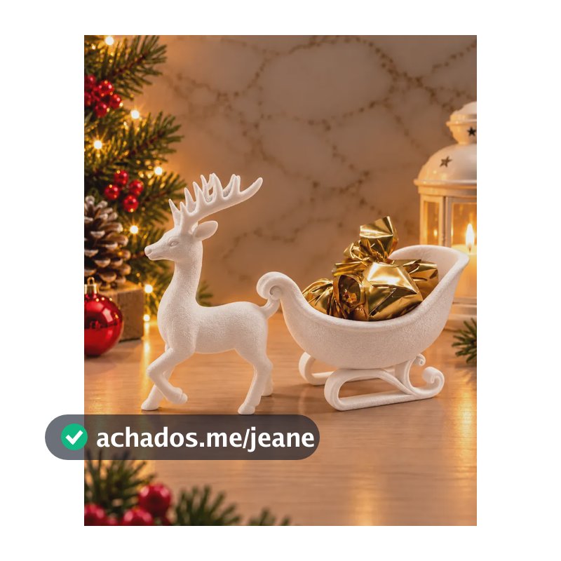 Rena Natalina Com Trenó  Enfeite Decorativo De Natal Branco Rena E Trenó
