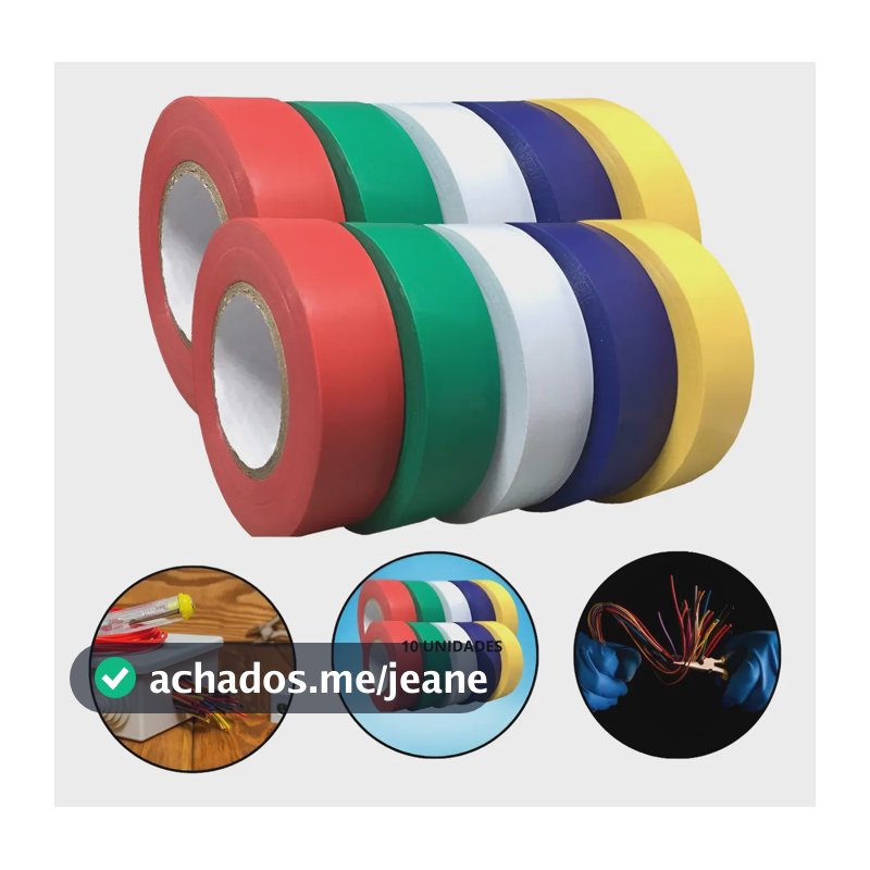 Kit 10 Rolos Fita Isolante Colorida Pvc
