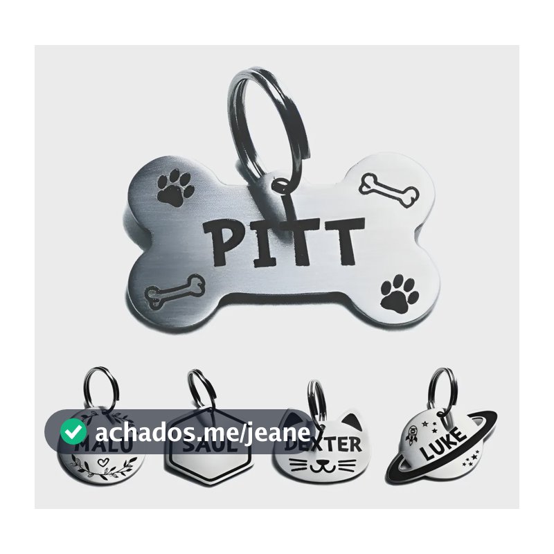 Plaquinha De Identificação Gravada Cachorro Gato Pet  Prata