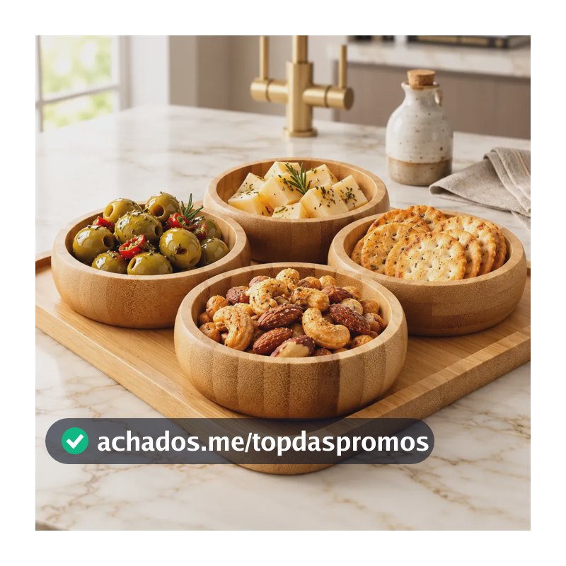 Petisqueira De Bambu 4 Tigelas Com Bandeja Premium Marrom