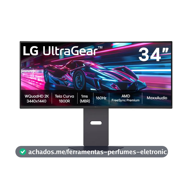 Monitor Gamer LG UltraGear Curvo 34"- QuadHD 2K, UltraWide 1800R, 160Hz, 1ms (MBR), AMD FreeSync Premium, HDR10, MaxxAudio, Preto -34G600A
