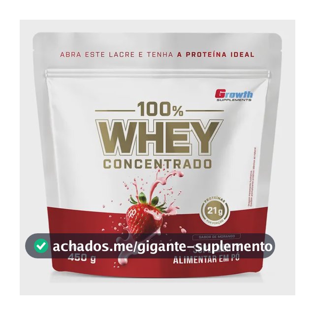 100% Whey Concentrado 450g Growth Supplements Morango