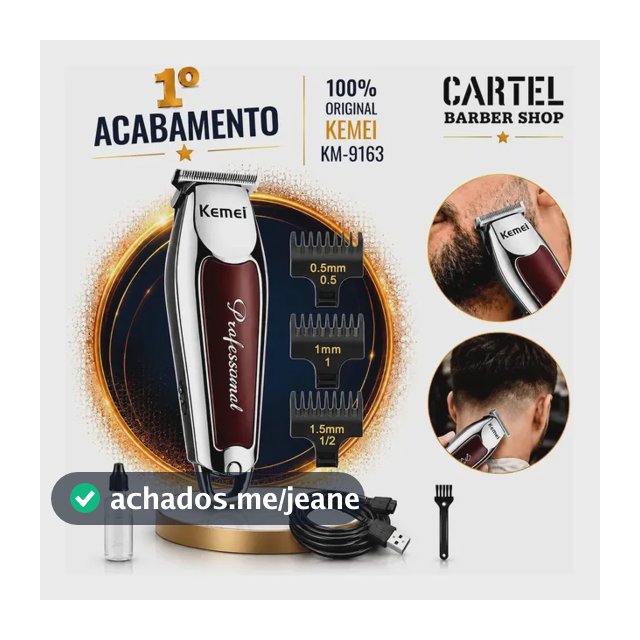 Máquina Profissional Cortar Cabelo E Barba Acabamento Sem Fio Prateado Com Marrom Bivolt 110/220 Cartel Barber Shop