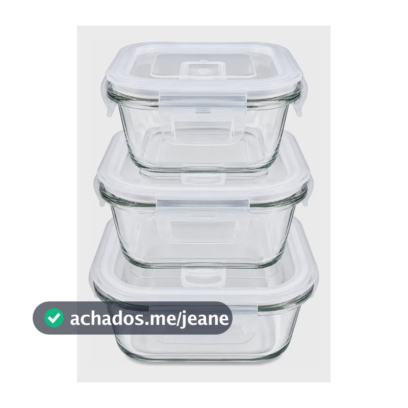 Kit 3 Potes De Vidro Hermético 3 Tamanhos 310ml/530ml/800ml Branco