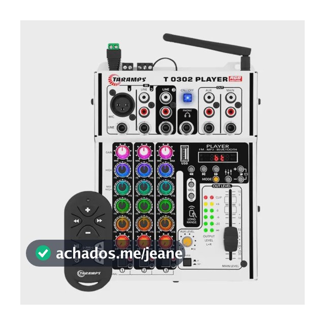 Mesa de Som 3 Canais Player Multicolor T0302 Mixer Taramps Equalizador Mp3 Usb Fm Bluetooth 72 Efeitos Rgb Led