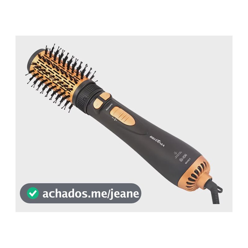 Escova Modeladora Rotativa Britânia Ber20pd 3 Temperaturas Cor Preto e Dourado