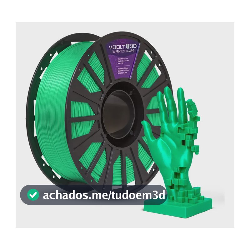 Filamento PLA Verde/ Green 1Kg Voolt3D 1,75mm Premium Para Impressão 3D Impressoras 3D Peças 3D Fabricação Nacional