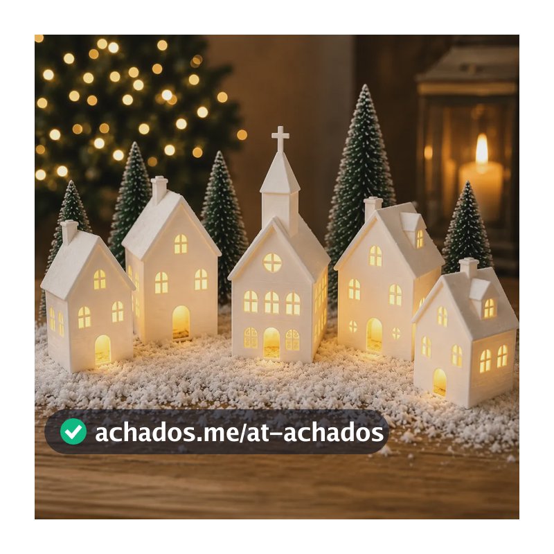Natal Vila Natalina 5 Casinhas Brancas Decoração Enfeite Kit